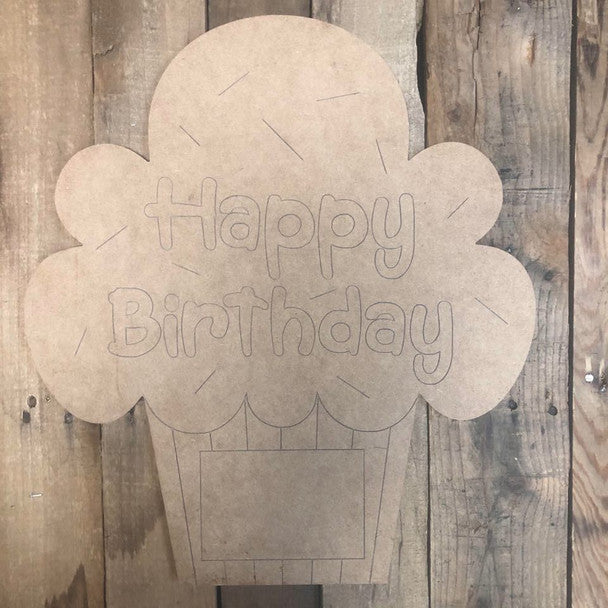 Happy Birthday Cupcake - Wood Shape 12" Find top quality MDF wood craft cut outs for decoupage. Wooden shapes make great home décor projects,