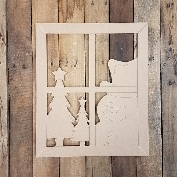 Winter Window Scene with Snowman - Wood Shape 12" Find top quality MDF wood craft cut outs for decoupage. Wooden shapes make great home décor projects