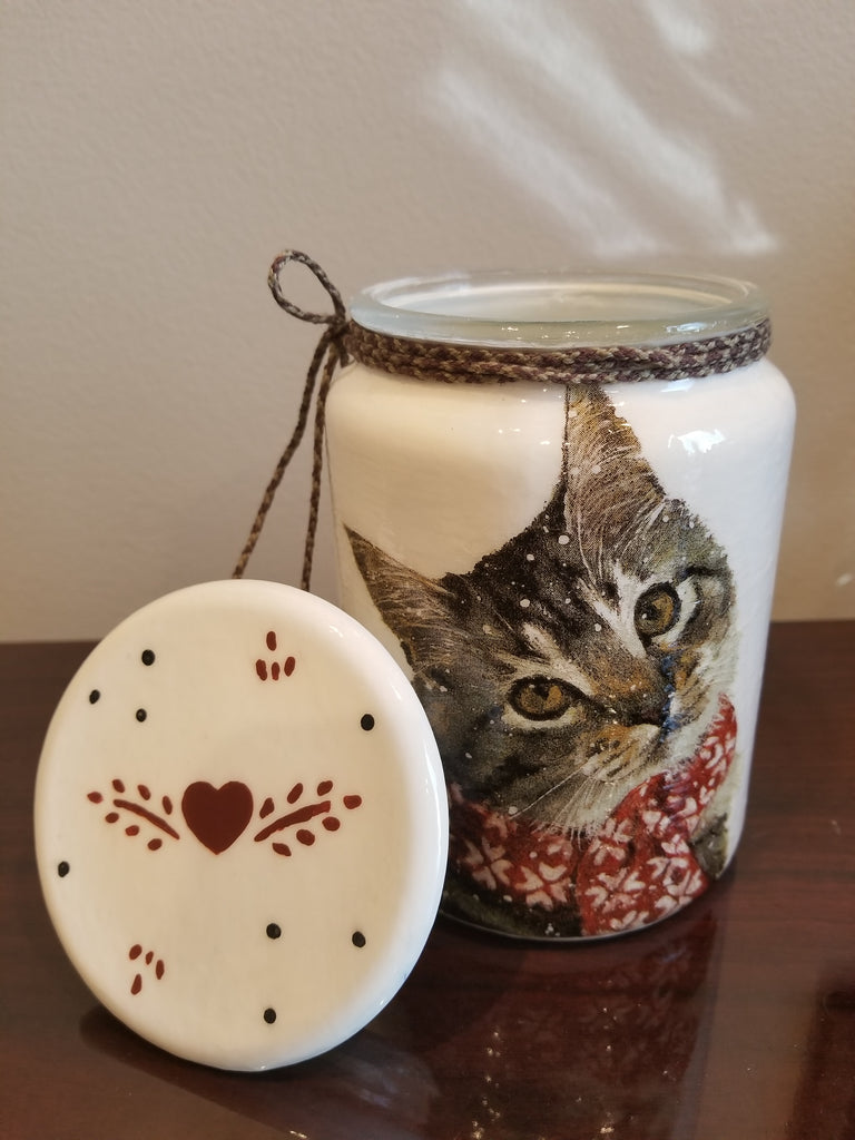 Decoupage Art Decoupage Jar with Kitten in Red Bandana made with Napkins for Decoupage and Stencils