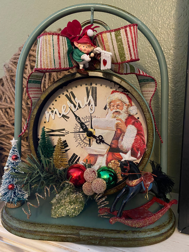 Decoupage Napkins used to make a Santa Christmas themed memory clock