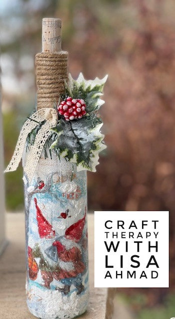 How to decoupage a christmas wine bottle with paper napkins for deocupage