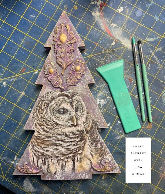 Lovely couture tree owl made using napkins for decoupage