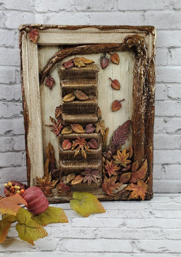 a wood frame that has been decorated by Mixed media for Fall with Polyvine products and decoupage papers from Decoupagenapkins.com
