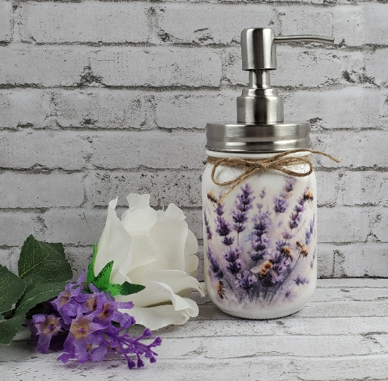 How to Decoupage a lavender floral Glass Mason Jar