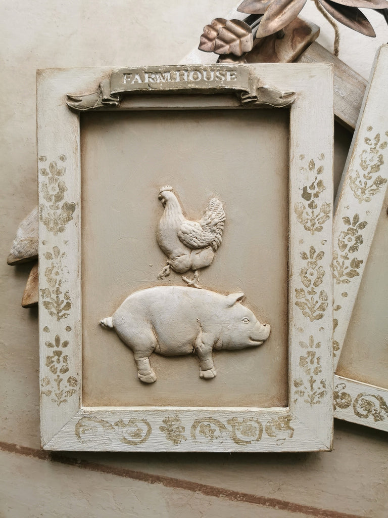 Farm animals Pigs and Rooster made with Redesign with Prima Décor Molds 
