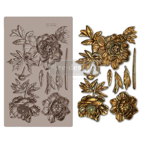 Designer Silicone Mold of golden flowers and stems for DIY art