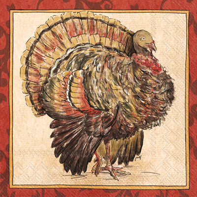 Thanksgiving Crafts Fall Napkin with colorful Turkey. Great for Holiday Parties and Decoupage Art.