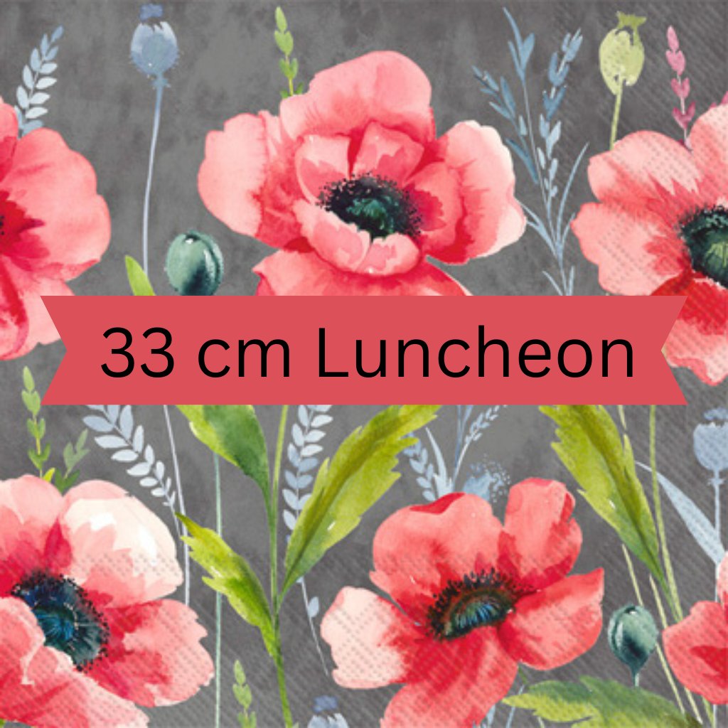 Luncheon Paper Napkins for Decoupage Art. Pink Floral design on grey background.