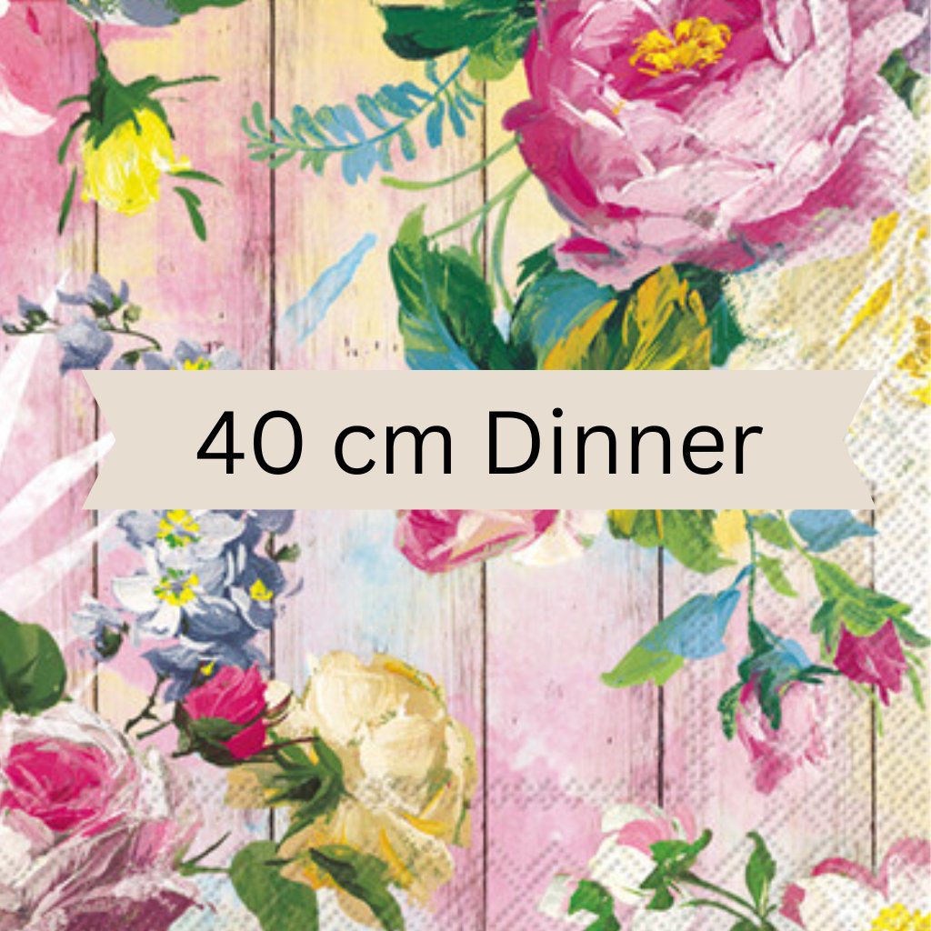 Dinner Paper Napkins for Decoupage Art. Pink Floral design on wood fence background