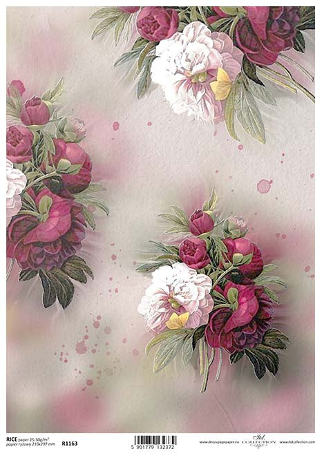 ITD Collection red and pink roses and carnations floral Decoupage Papers and Scrapbook paper. Exquisite quality for Decoupage Art. Imported from Europe.