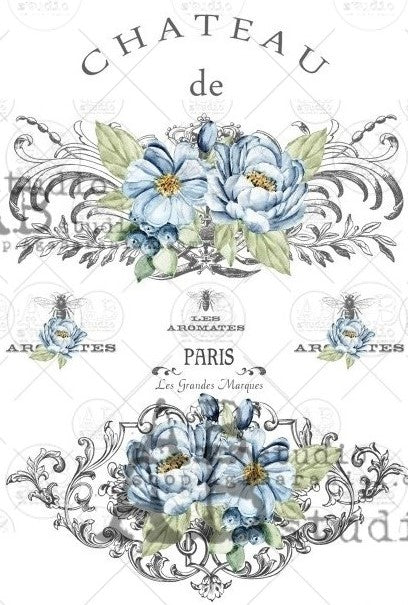 blue flowers on french labels AB Studio Rice Papers