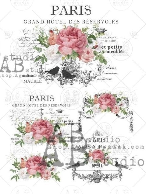 pink and orange blossom on french labels AB Studio Rice Papers
