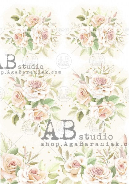 pink blossoms with light green leaves on white AB Studio Rice Papers