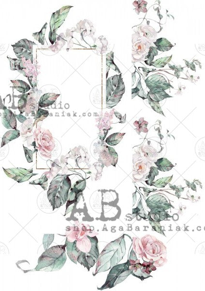 pink blossom and green leaves on white AB Studio Rice Papers