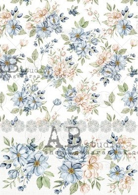 blue and orange flowers on white AB Studio Rice Papers