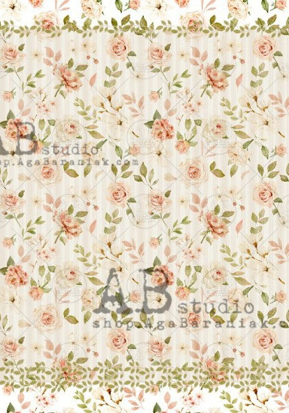 pink flowers on pale pink and white stripes AB Studio Rice Papers