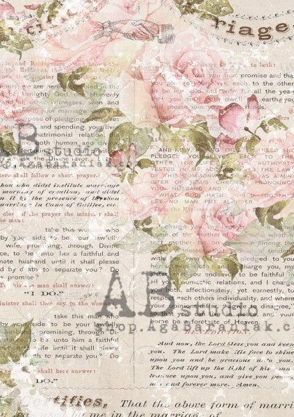 pink flowers on vintage new paper AB Studio Rice Papers