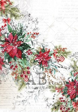 Christmas poinsettia garland on white AB Studio Rice Papers