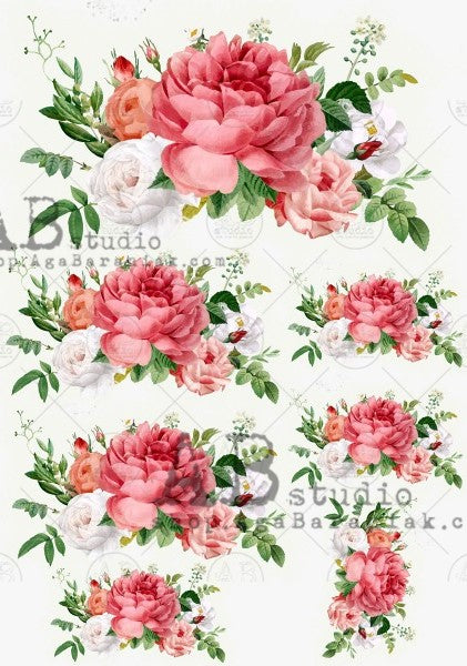 pink orange and white blossoms on white AB Studio Rice Papers
