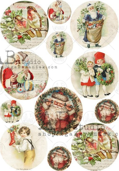 Vintage Christmas scenes in circles AB Studio Rice Papers