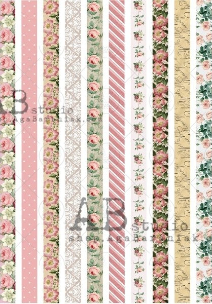 stripes in pink flowers, dots and yellow AB Studio Rice Papers