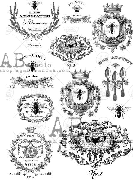 French label in black and white with bees AB Studio Rice Papers