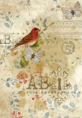 red bird on branch on yellow AB Studio Rice Papers