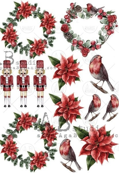 poinsettia wreaths and toy soldiers AB Studio Rice Papers