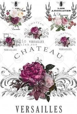 French labels with purple flowers