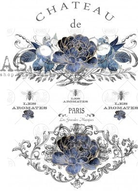 French Label with blue flowers AB Studio Rice Papers