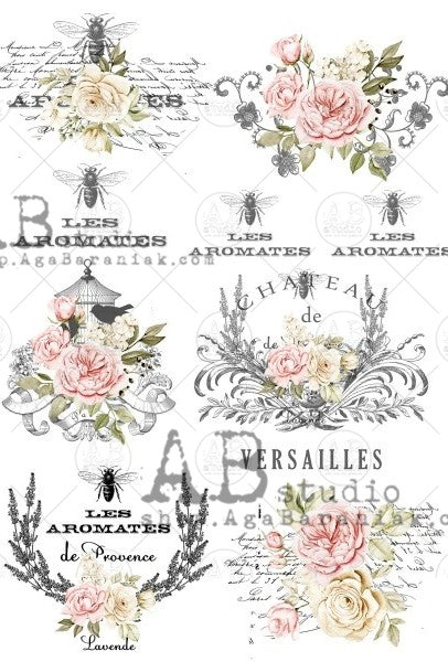 French label with pink and white roses AB Studio Rice Papers