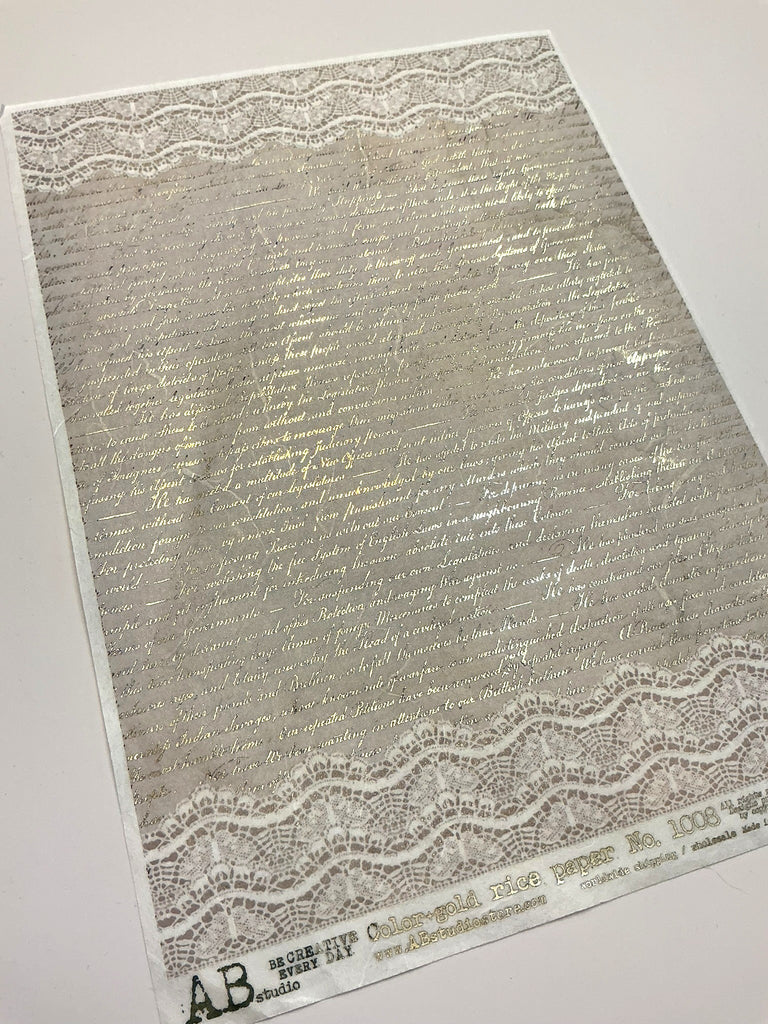 gilded script with lace AB Studio Rice Papers