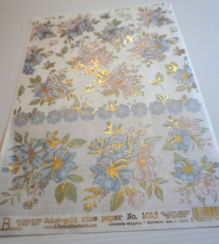 gilded pink and blue flowers AB Studio Rice Papers