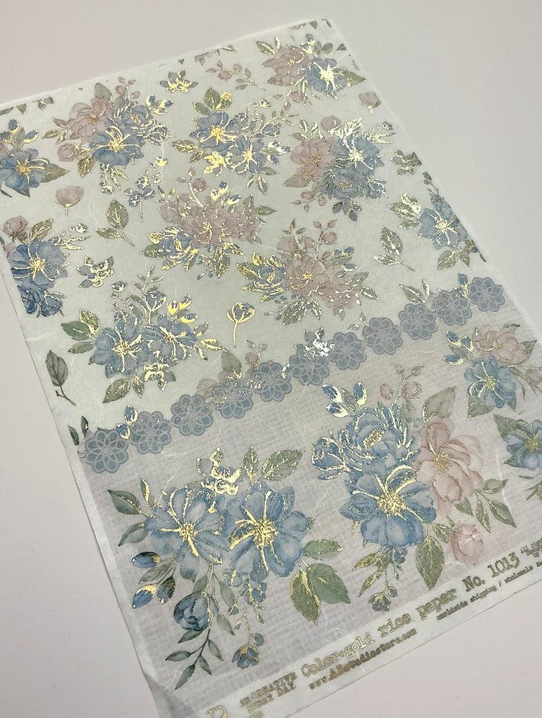 gilded pink and blue flowers AB Studio Rice Papers