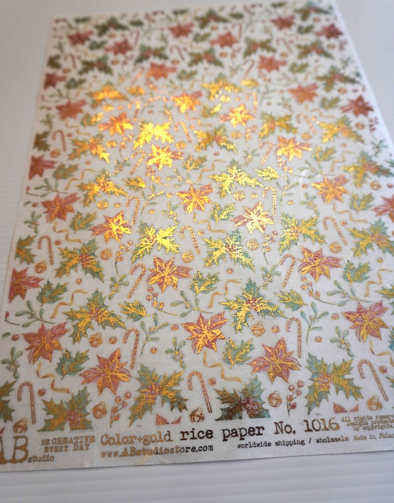 gilded candy canes and poinsettias AB Studio Rice Papers