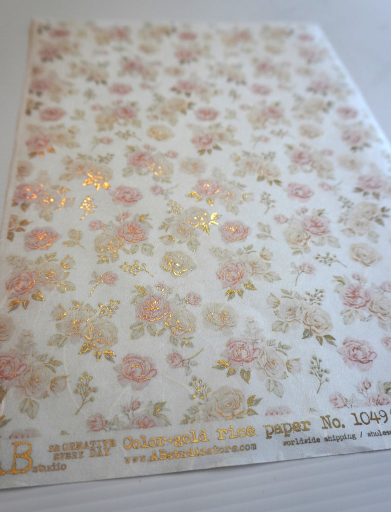 gilded pink roses with leaves AB Studio Rice Papers