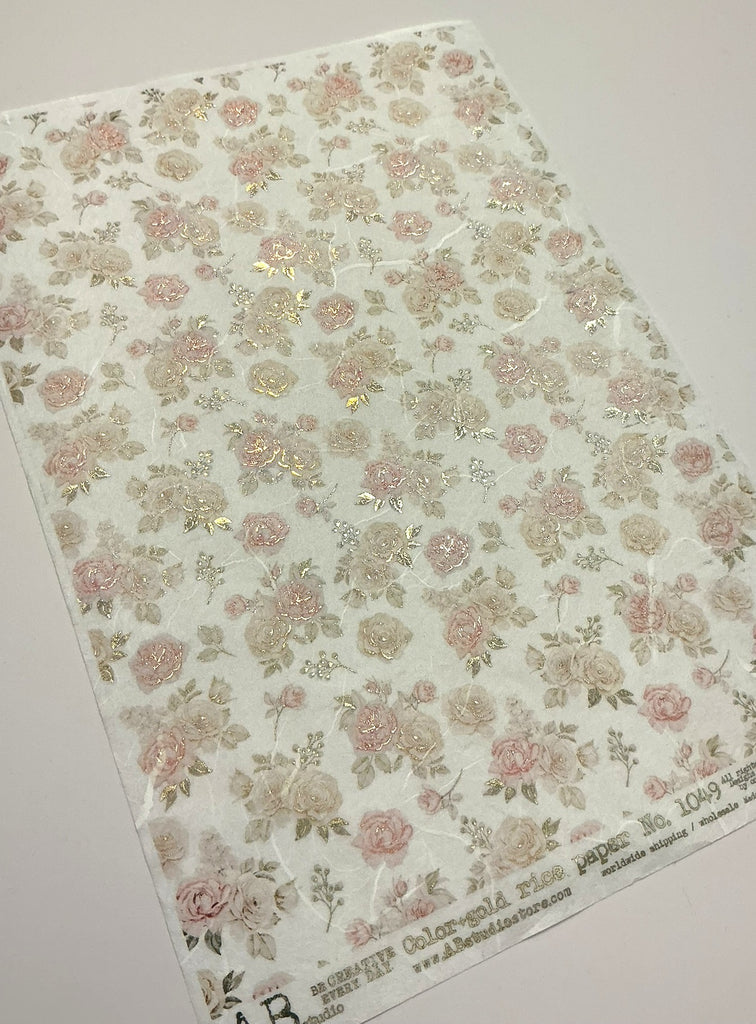 gilded pink roses with leaves AB Studio Rice Papers