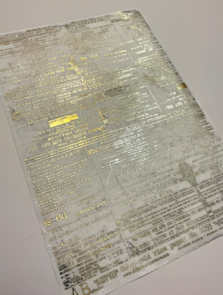 gilded newspaper script AB Studio Rice Papers