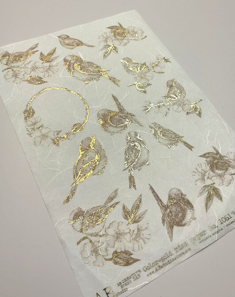 gilded bird with floral branches AB Studio Rice Papers