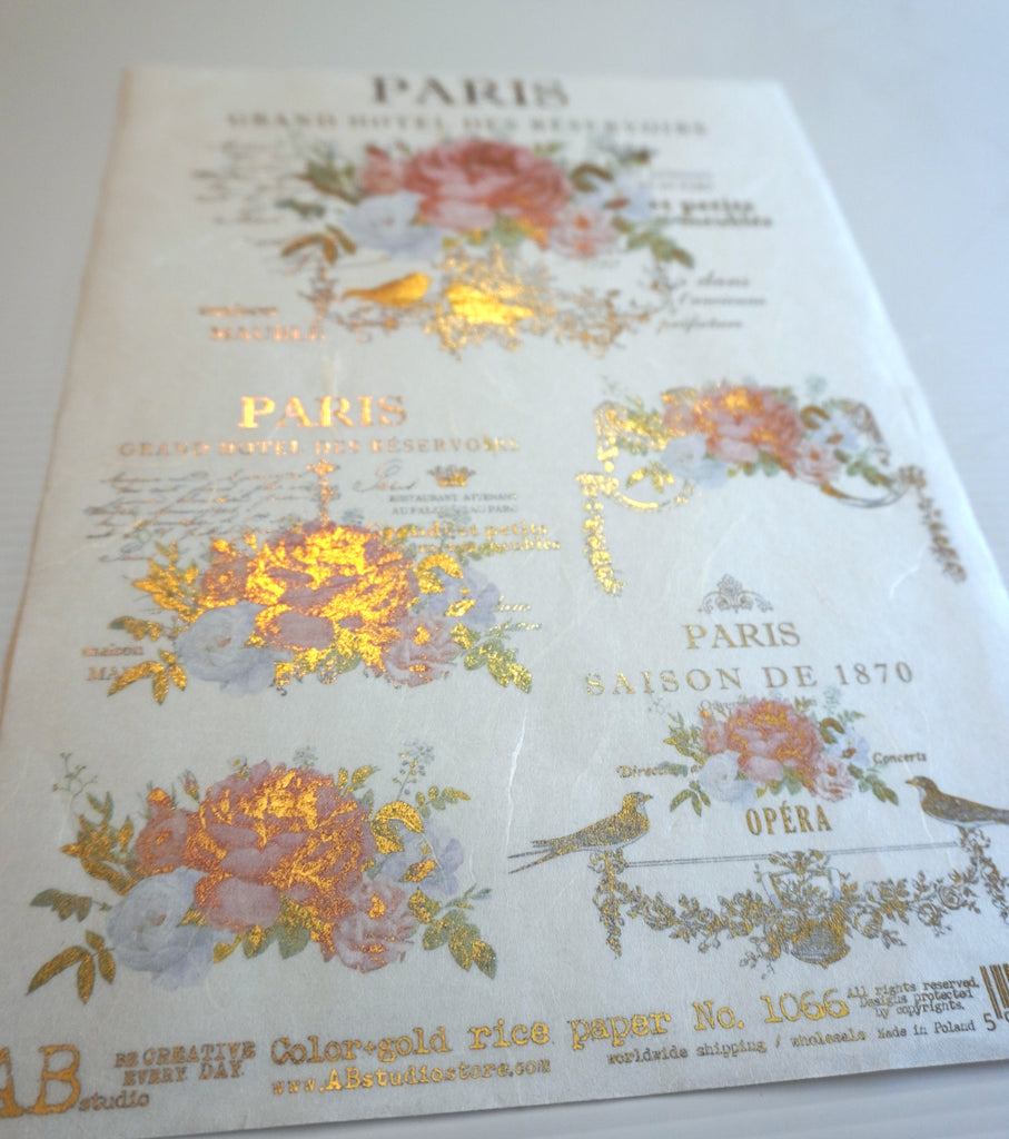 pink and orange blossom on french labels AB Studio Rice Papers