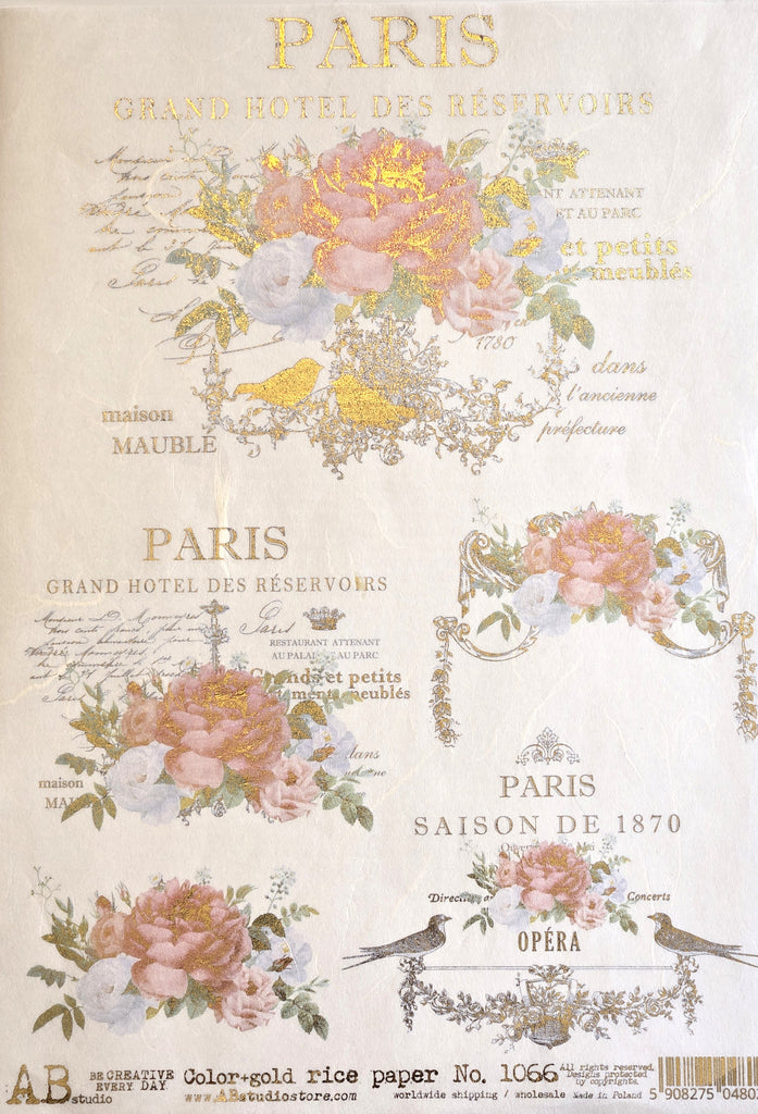 pink and orange blossom on french labels AB Studio Rice Papers