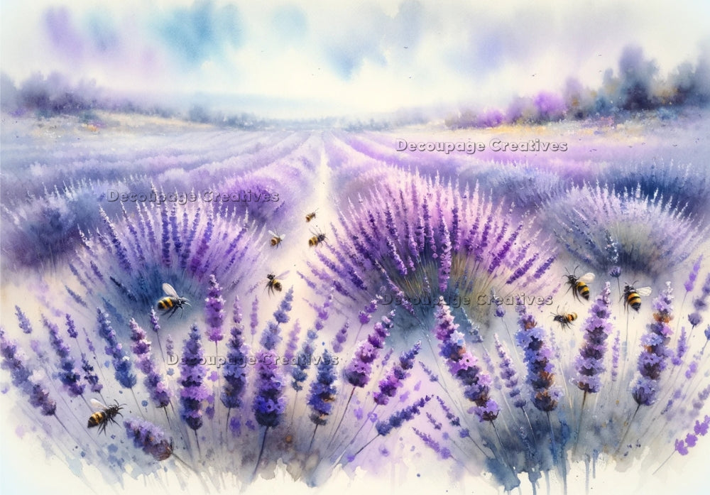 Fields of lavender and bees. Decoupage Paper Designs A4 rice paper.