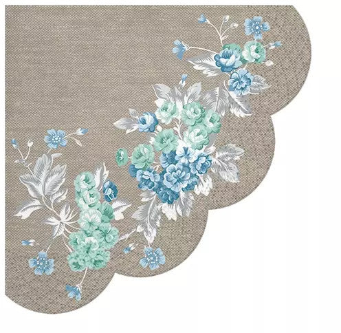 Blue florals Round paper napkin for decoupage.