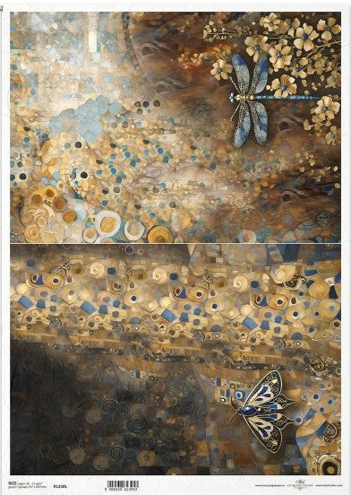 Two scenes brown and blue butterfly and dragonfly on texture background. ITD Collection Rice Paper