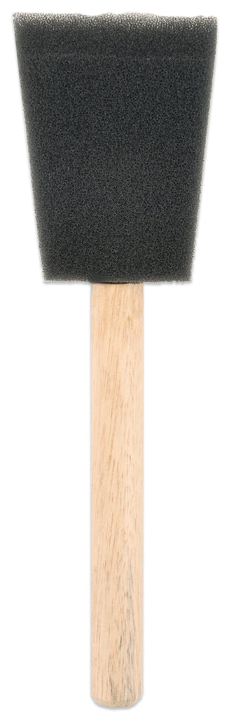 JEN 2 inch sponge brush. Black sponge tip with light brown wood handle.