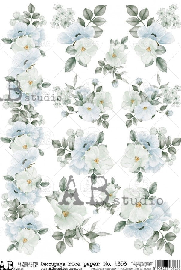 white and blue flower blossoms AB Studio Rice Papers