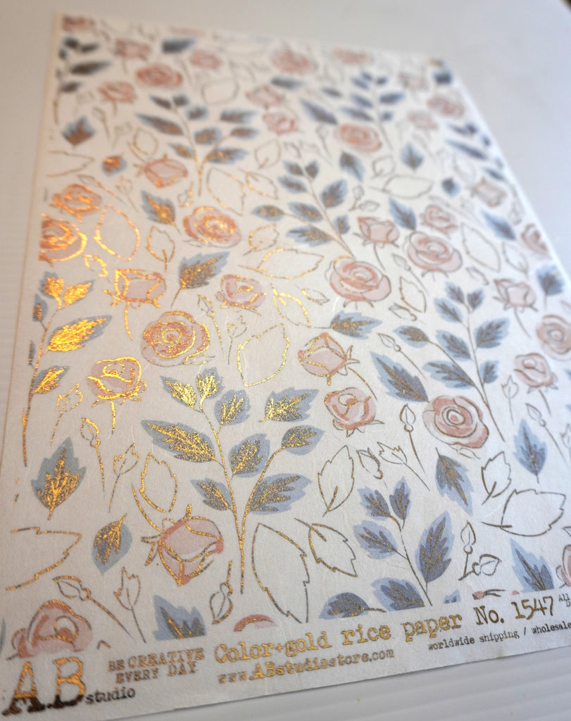 gilded sketched flowers AB Studio Rice Papers
