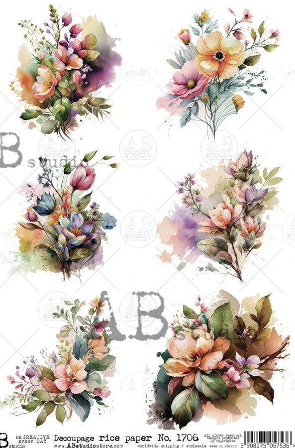 watercolor flower blossom bouquets AB Studio Rice Papers