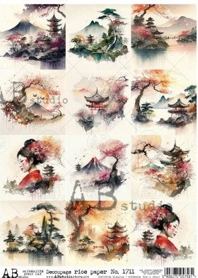 scenes from japan of mt fuji and geisha AB Studio Rice Papers