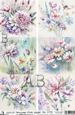 purple white and yellow flower blossoms AB Studio Rice Papers